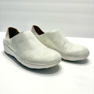 FitFlop Women White Silver Shimmersnake Superloafer Slip on Sneaker Size 7